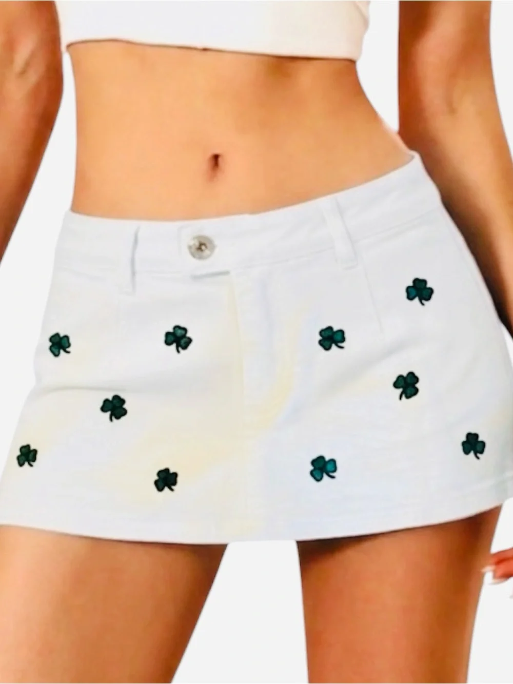 NWOT White Denim Skort Skirt Shamrocks Irish Low Rise S Lucky